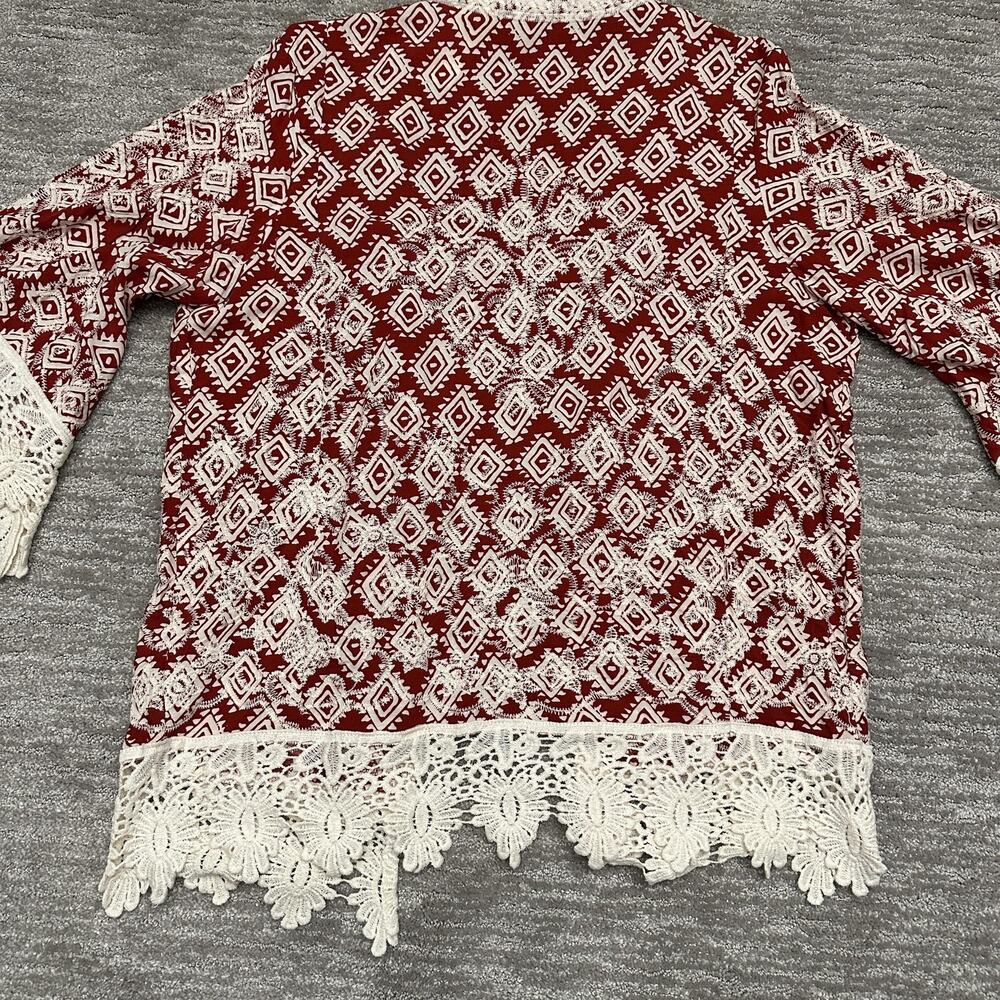 Solitaire Kimono Shorts Set Womens Large Red White Crochet Boho Festival New - Picture 16 of 16